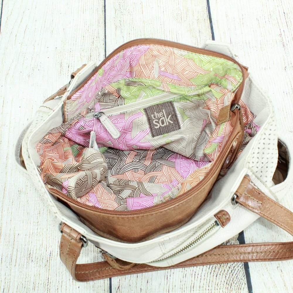 The Sak Cream Brown Leather Purse Shoulder Bag - Picture 10 of 11